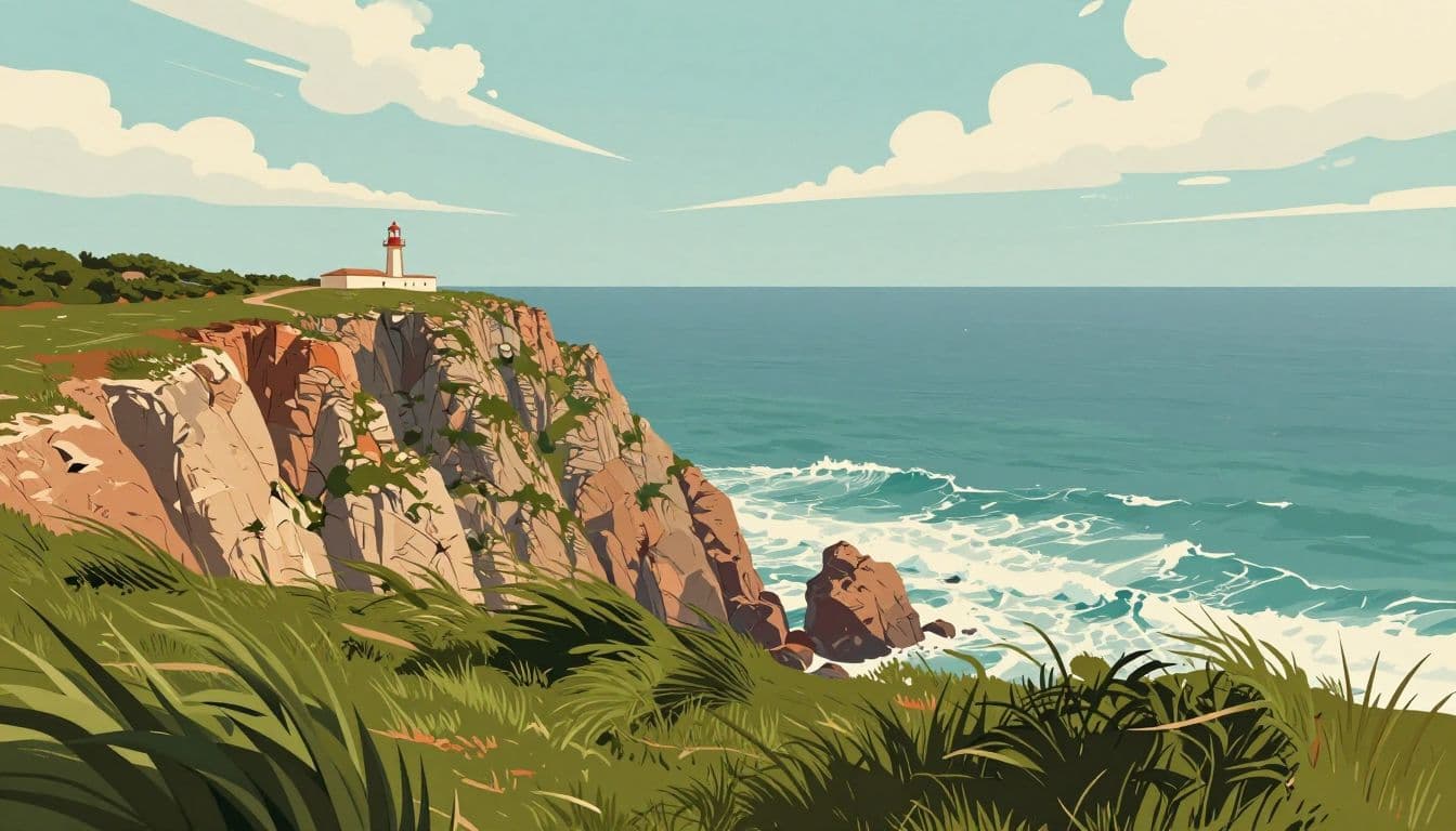 Rugged cliffs and grasses overlook the Atlantic Ocean at Cabo da Roca.