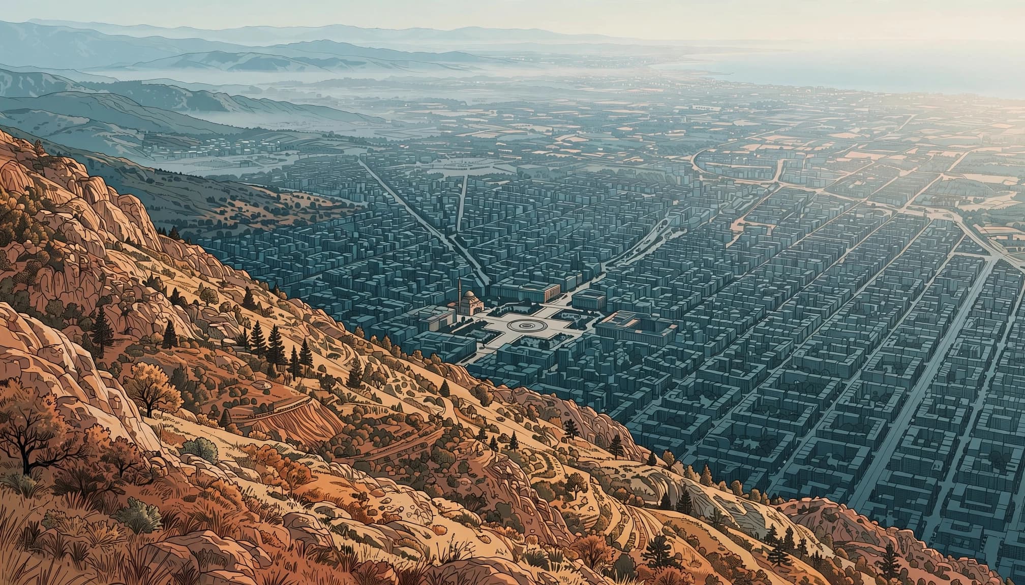 Panoramic view of Tirana and Skanderbeg Square from Dajti Mountain.